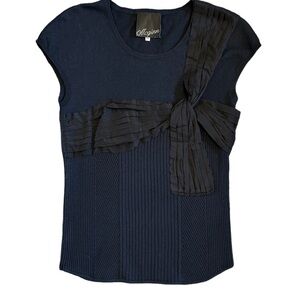 McGinn Navy Blue with Ribbon Knit Top Medium